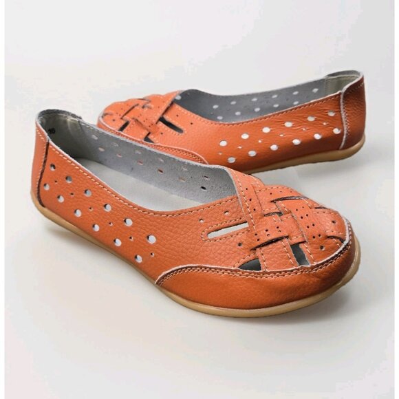 Unbranded Shoes - Women's Size 7 Orange Casual Classic Leather Slip On Ballet Flats Comfort Shoes